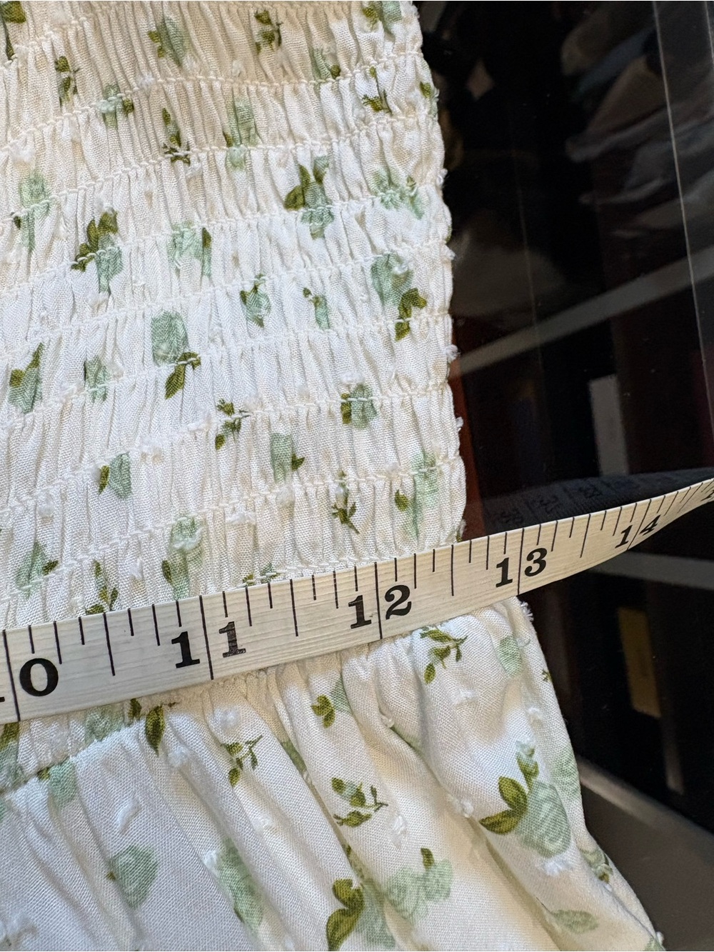 Smocked V-Neck Short Sleeve Floral Babydoll Sundress - White with Green - Picture 10 of 10